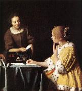 VERMEER VAN DELFT, Jan Lady with Her Maidservant Holding a Letter wetr painting